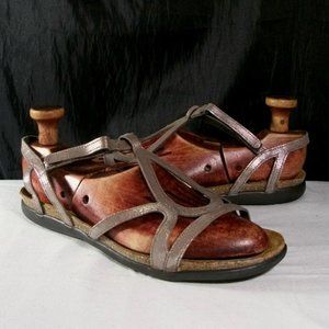 NAOT DORITH SILVER DARK THREADS LEATHER COMFORT FLAT SANDALS L9 40 $150